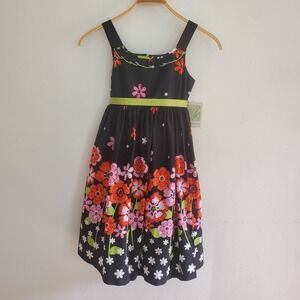 Bonnie Jean Empire Waist Floral Fit Flare Dress Girls 10 Ribbon Sash NEW Party